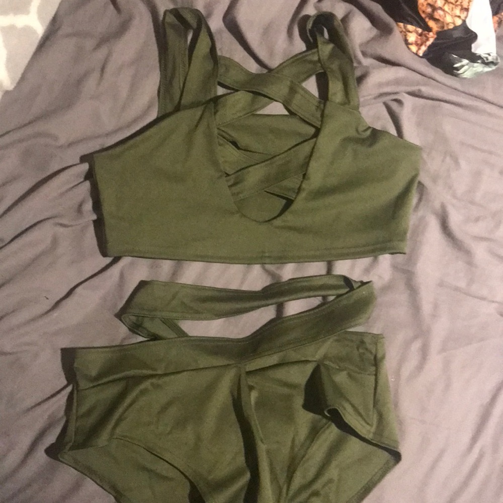 Army green criss-cross swimsuit